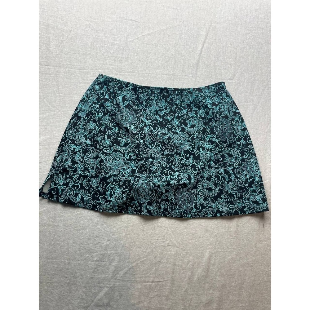 It Figures! Swim Skirt Womens Size 8 Black Green Floral Paisley‎ Summer Vacation